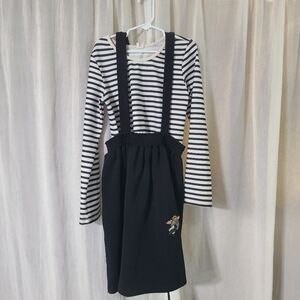 Girls Black White Patch "Suspender" skirt and shirt combo Child Size 9/10